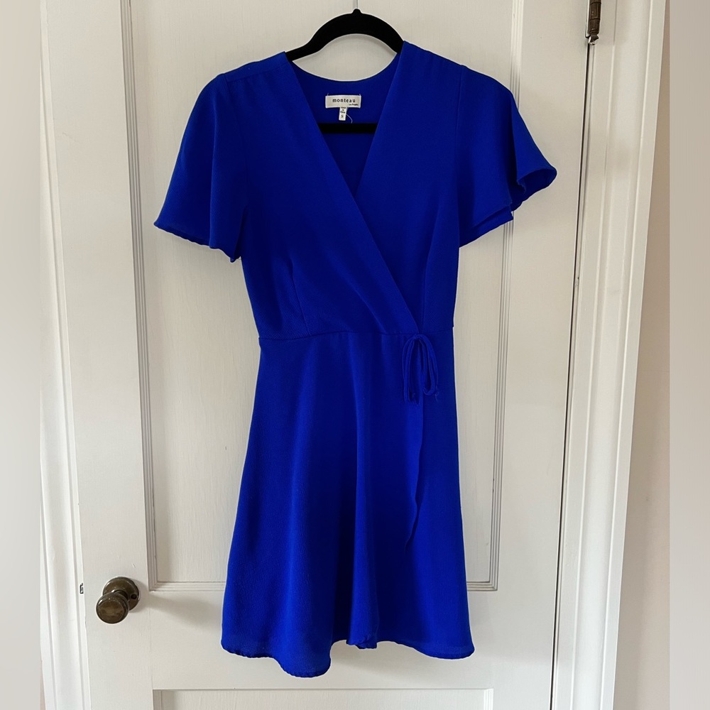 Blue faux wrap dress